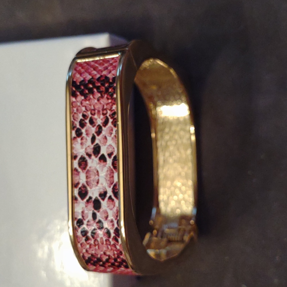 KJL Hinge Square Bracelet Snake Print in PINK NWOT